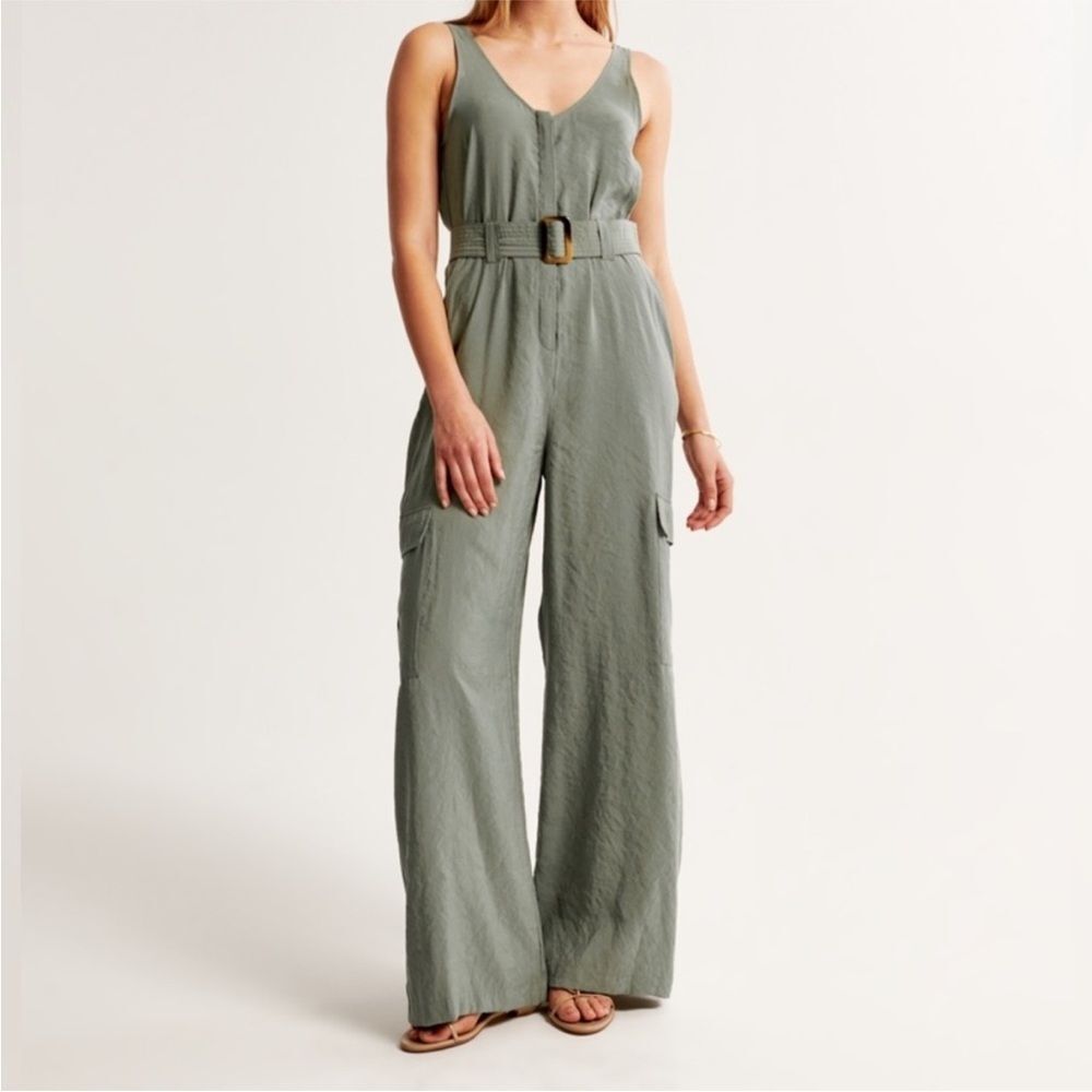 Abercrombie & Fitch Utility Style Olive Green Belted Wide Leg Jumpsuit